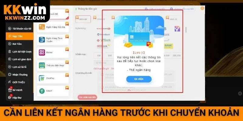 Cần liên kết ngân hàng trước khi chuyển khoản